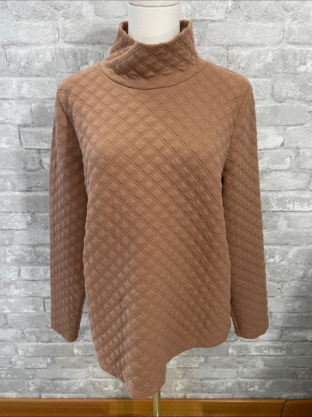 J. Crew Quilted Turtleneck Sweater in Camel Brown